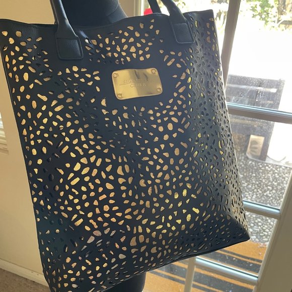 Signature Club A Black and Gold Tote/Shoulder Bag/Lace Effect - Picture 7 of 10